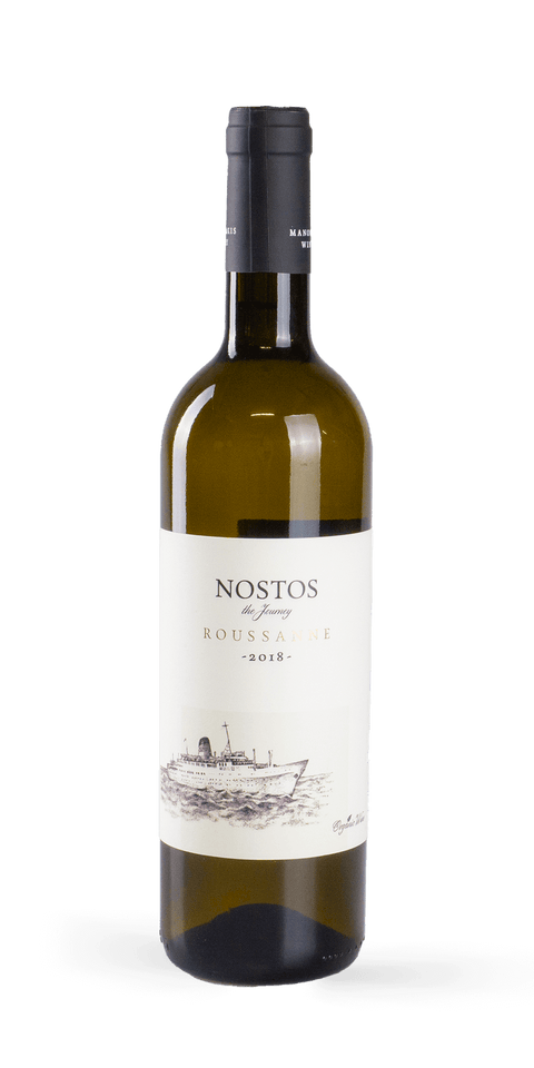 src:https://www.mygreekwine.de/media/3c/e9/34/1606128160/nostos-roussane-2018-2018_etikett-vorne.png