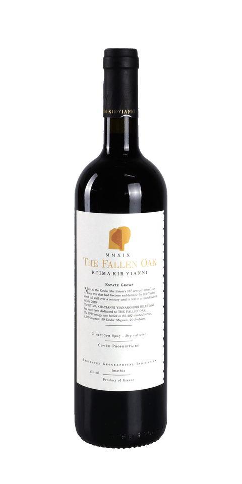 src:https://www.mygreekwine.de/media/02/76/c6/1710876108/the fallen oak-xinomavro-merlot-syrah-kir yiannis-etikett-vorne.png